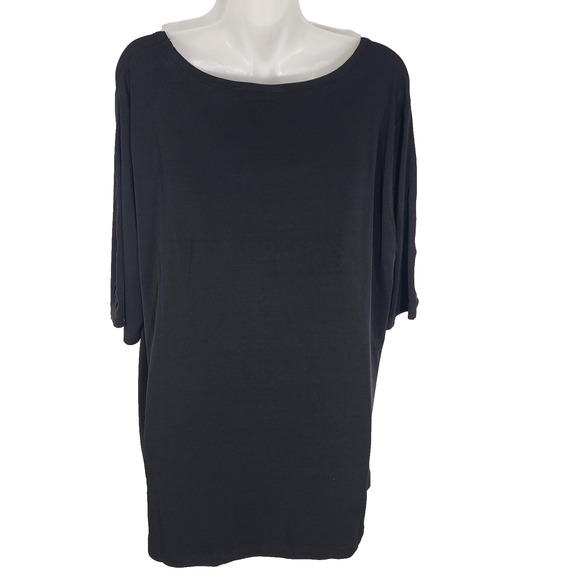 Susan Graver Women Liquid Knit Scoop Neck Top 1X Split Sleeve Detail A224317 - Picture 2 of 8